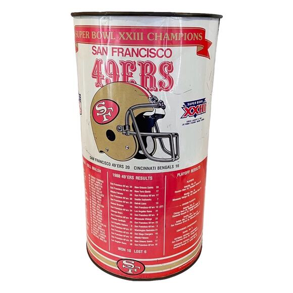 Vintage P&K San Francisco 49ers Metal TRASH CAN 19” Super Bowl XXIII Champions - Picture 1 of 16